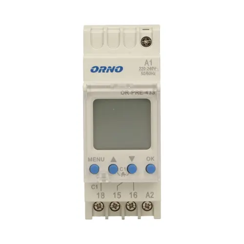 Programator digital ORNO OR-PRE-433, 2300W, 16A, 52 de programe, montaj pe sina DIN TH-35, IP20, Alb