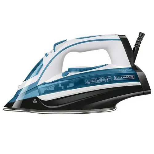 Fier de calcat BLACK+DECKER BXIR2402E, 2400 W, Rezervor 0.23 l, Talpa ceramica, Debit de abur 45 g/min (Negru/Albastru)