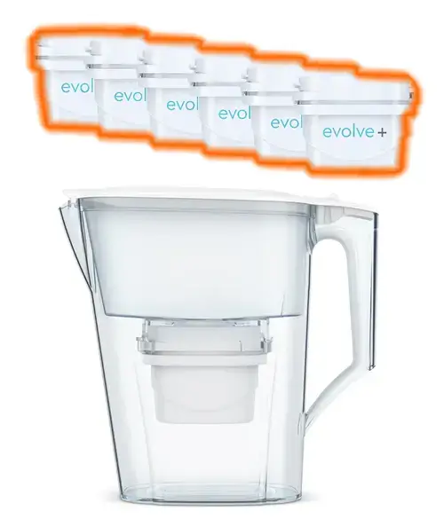 6 filtre de apa Evolve + Cana filtranta Aqua Optima Liscia, 2.5 litri (Alb)