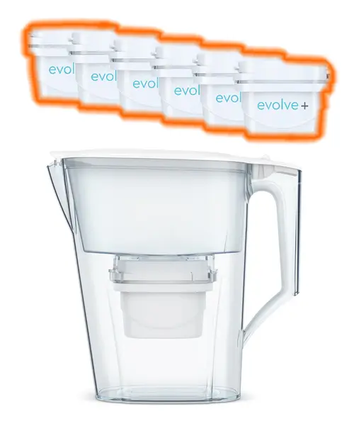 6 filtre de apa Evolve + Cana filtranta Aqua Optima Liscia, 2.5 litri (Alb)