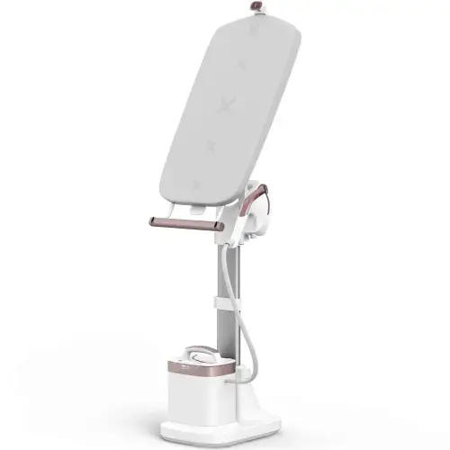 Aparat de calcat vertical cu abur Tefal Ixeo Vision QT1811E0, 2170W, jet de abur 200 g/min, abur variabil 0-80 g/min, 3 trepte de putere, rezervor apa 1.2L, incalzire in 70 sec, oprire automata, iluminare LED (Alb/Roz)