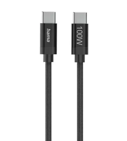 Cablu de date Hama Fabric, USB-C - USB-C, 100 W, 1.5m (Negru)