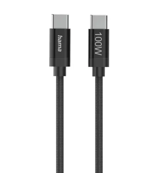Cablu de date Hama Fabric, USB-C - USB-C, 100 W, 1.5m (Negru)