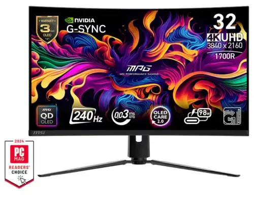Monitor Gaming QD-OLED MSI 31.5inch MPG 321CURX QD-OLED, UHD (3840 x 2160), HDMI, DisplayPort, Ecran curbat, 240 Hz, 0.03 ms (Negru)