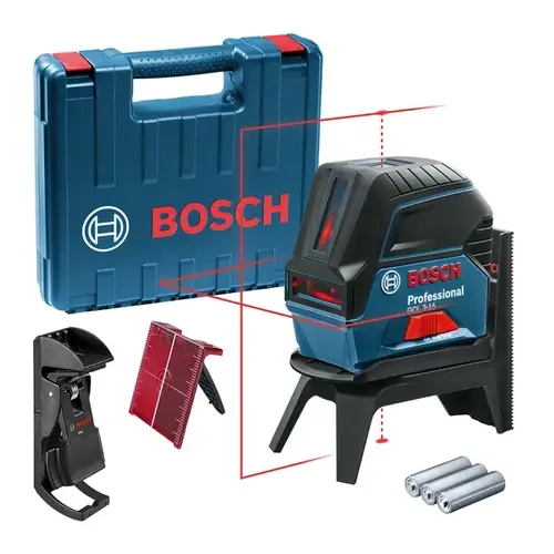 Nivela cu laser Bosch Professional GCL 2-15, 15m domeniu lucru, ± 0.3 mm/m precizie, 630 - 650 nm dioda laser, IP54, ± 4° autonivelare, clema tavan, placuta vizare laser, valiza profesionala, suport rotativ RM 1, 3 baterii LR 6
