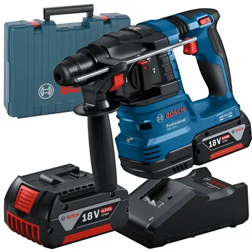 Ciocan rotopercutor cu acumulator BOSCH GBH 185-LI, SDS plus, 18 V, 1.9 J, 4675 bpm, 2 x acumulator GBA 18 V, 4.0 Ah, incarcator