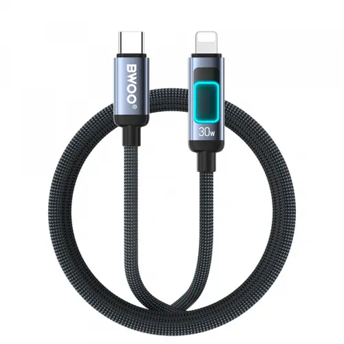 Cablu Date si Incarcare USB-C - Lightning BWOO X324CL Display, 30W, 1m, Negru