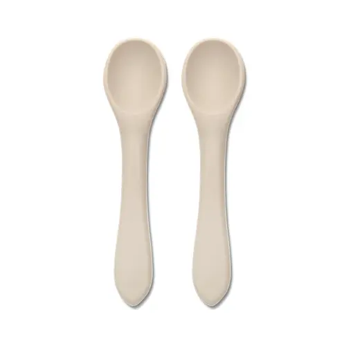 Set 2 lingurite din silicon natural Lorelli Beige, 6 luni+