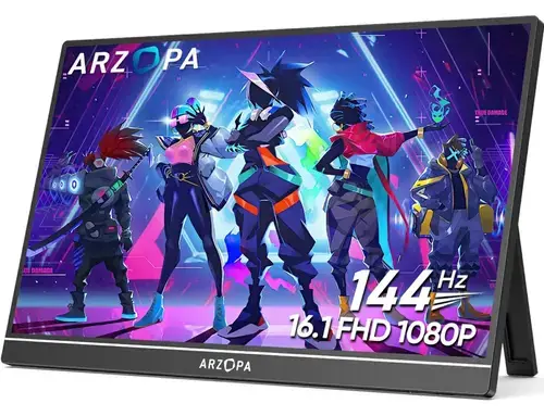 Monitor Portabil Gaming LED IPS Arzopa Z1FC 16.1inch, Full HD (1920x1080), 144Hz, 72% NTSC, Mini HDMI, USB-C, Boxe 1W x2, compatibil console, Negru