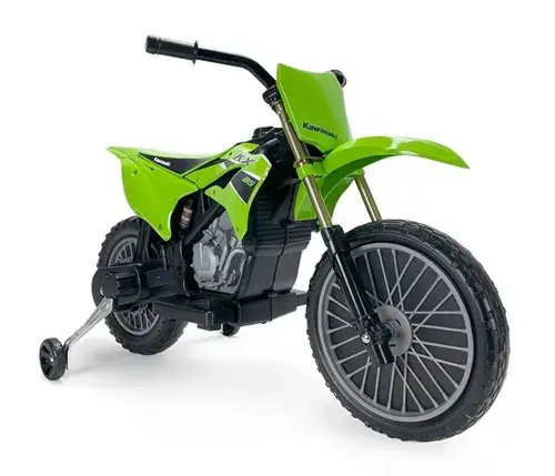 Motocicleta electrica pentru copii Injusa INJ68815, 12V, licentiat Kawasaki KX85, tip cross, cu roti ajutatoare, 3-5 ani, Verde