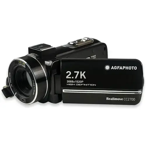 Camera video Agfa CC2700, 2.7 K, HDMI, Panou tactil LCD 3.0 inch, Stabilizator electronic DIS, Telecomanda, Baterie litiu, Negru