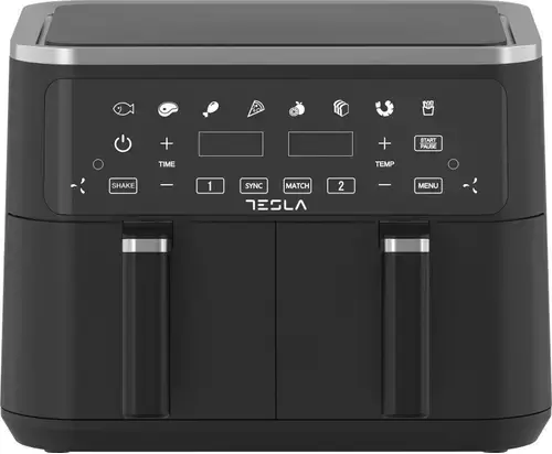 Friteuza aer cald Tesla AF900BSD, 9 l, 2400 W, Panou digital, Cos dublu, 8 programe (Negru)