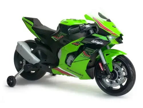 Motocicleta electrica pentru copii, 12V, Injusa Kawasaki Ninja ZX-R10, cu roti ajutatoare, 3-6 ani, Verde