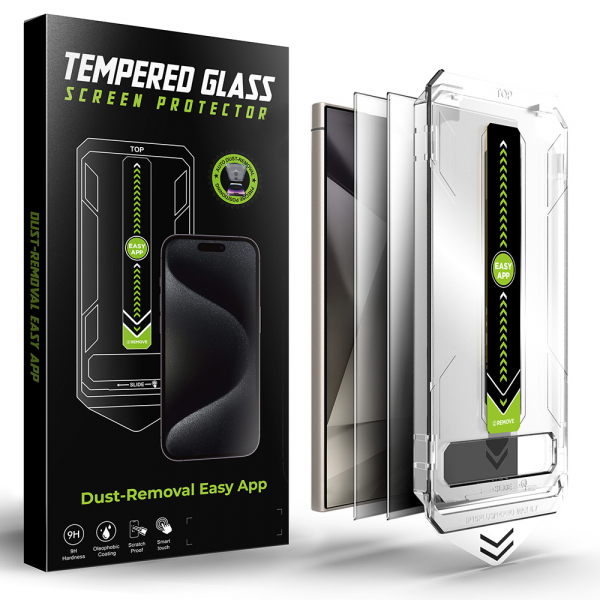 Folie de protectie Ecran Privacy Techsuit TitanGlass CrystalHD pentru Samsung Galaxy S24 Ultra S928, Sticla Securizata, Full Glue, Set 2 bucati