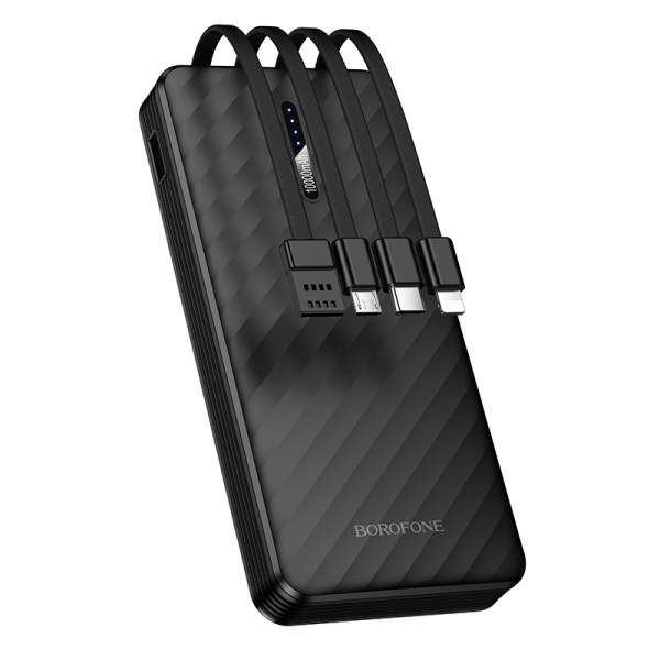 Baterie Externa Borofone BJ84 Smooth, 10000mAh, 10W, 1 x Lightning - 1 x microUSB - 1 x USB-A - 1 x USB-C, Neagra