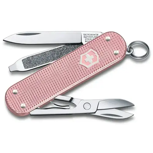 Briceag multifunctional Victorinox Classic SD Alox, 5 functii, Foarfece, Pila de unghii, Surubelnita (Roz)