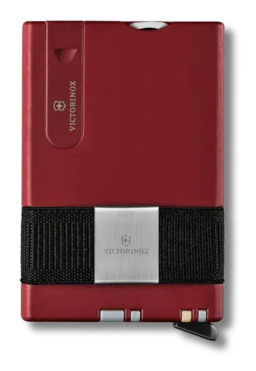 Portofel de carduri inteligent Victorinox Smart Card Wallet, 11 utilitati, Cardprotector, Moneyband, Lama, Foarfece, Pila, Surubelnita, Penseta, Pix presurizat (Rosu)