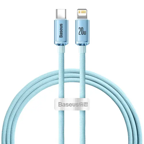 Cablu Date si Incarcare USB-C - Lightning Baseus Crystal Shine, 20W, 1.2m, Albastru CAJY001303
