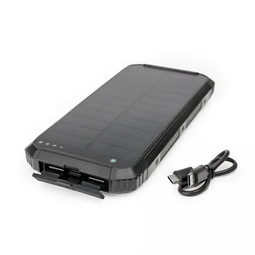 Acumulator extern Platinet 10000mAh, Incarcare Wireless 15 W, Incarcare solara (Negru)