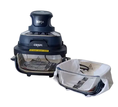 Friteuza cu aer cald Ninja CRISPi 4in1 FN101, PowerPod 1700W, 3.8L/1.4L, 2 recipiente sticla termorezistenta TempWare, 2 placi cu invelis ceramic Crisper Plate, 2 capace pentru depozitare (Albastru)