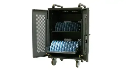 Statie de incarcare Avtek 1MV057, pentru tablete si laptopuri de pana la 15.6inch, suporta pana la 30 de dispozitive, sistem de securizare cu cheie, cu protectie la supratensiune, sistem de racire incoporat, organizator de cabluri incorporat