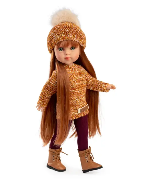 Papusa fashion Guca Penelope Copenhagen, 33 cm, par lung roscat, corp din vinil, cu outfit complet