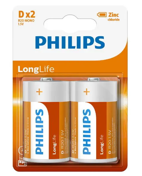 Baterii Philips LongLife D 2-blister