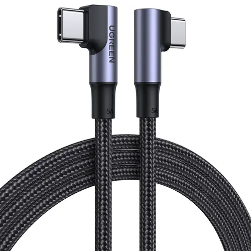 Cablu Date si Incarcare USB Type-C la USB Type-C UGREEN US335, Angled 90, 1 m, 5A, 100W, Negru