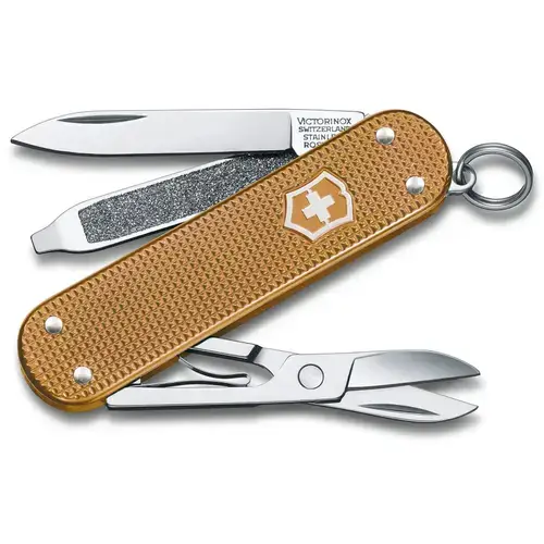 Briceag multifunctional Victorinox Classic SD Alox, 5 functii, Foarfece, Pila de unghii, Surubelnita (Maro)