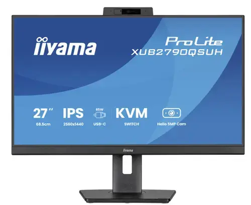 Monitor IPS LED Iiyama 27inch XUB2790QSUH-B2, QHD (2560 x 1440), HDMi, DisplayPort, Boxe, Pivot, 100 Hz, 0.4 ms, Webcam (Negru)