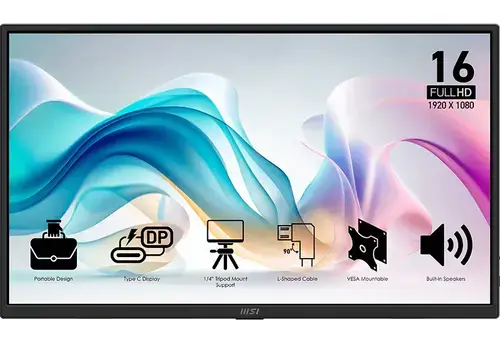 Monitor Portabil IPS LED MSI 15.6inch PRO MP165 E6, Full HD (1920 x 1080), HDMI, Type-C, Boxe (Negru)