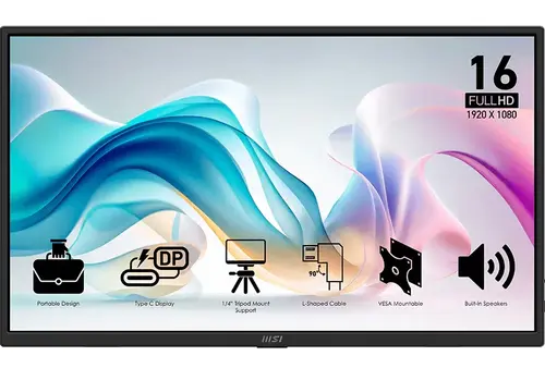 Monitor Portabil IPS LED MSI 15.6inch PRO MP165 E6, Full HD (1920 x 1080), HDMI, Type-C, Boxe (Negru)