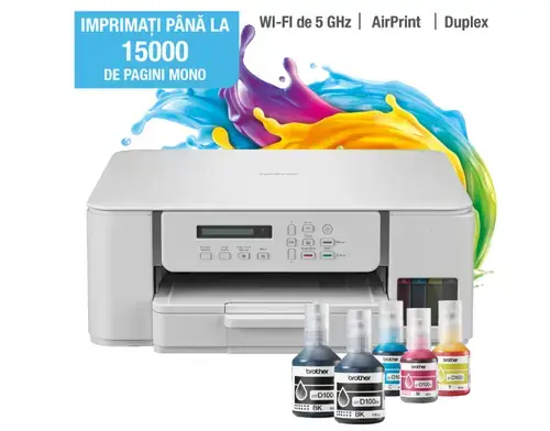 Multifunctional inkjet color CISS Brother DCP-T536DW, InkBenefit, Duplex, Wireless, A4, 15.000 pagini alb-negru sau 5.000 pagini color, Alb