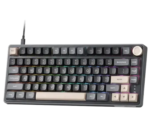 Tastatura Gaming Royal Kludge R75, Silver Switch, iluminare RGB, Wired, USB (Negru/Maro)