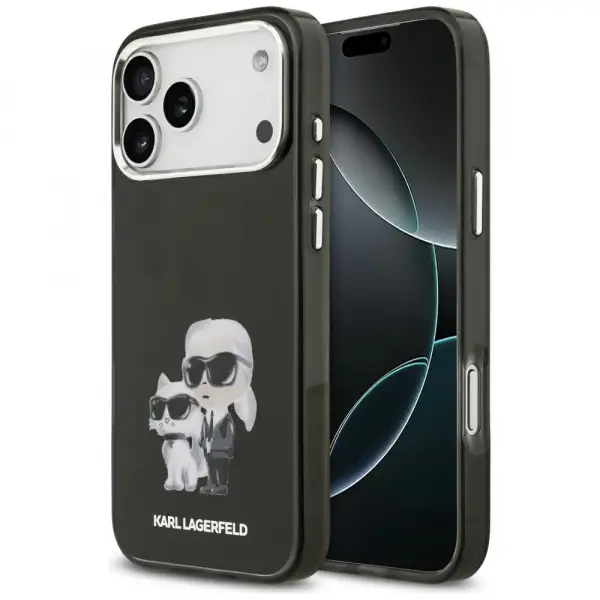 Husa MagSafe pentru Apple iPhone 17 Pro, Karl Lagerfeld, IML Aquarelle Logo Karl & Choupette, Neagra