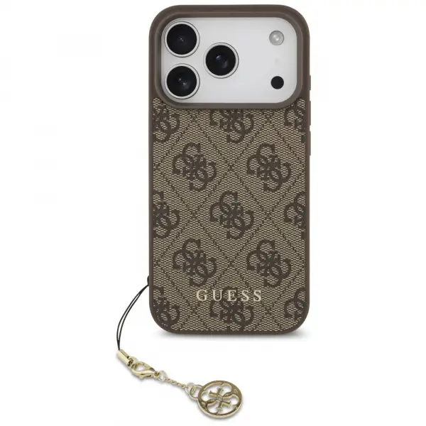 Husa MagSafe pentru Apple iPhone 17 Pro Max, Guess, 4G Charm Cradle, Maro
