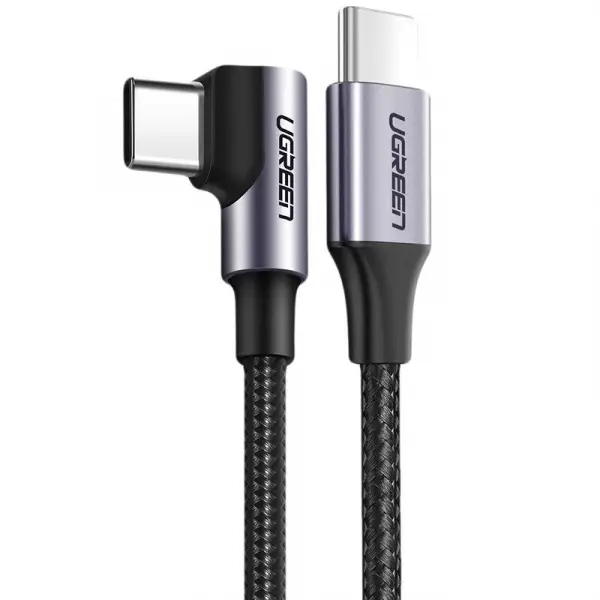 Cablu Date si Incarcare USB-C - USB-C UGREEN US255 Angled, 60W, 1m, Gri