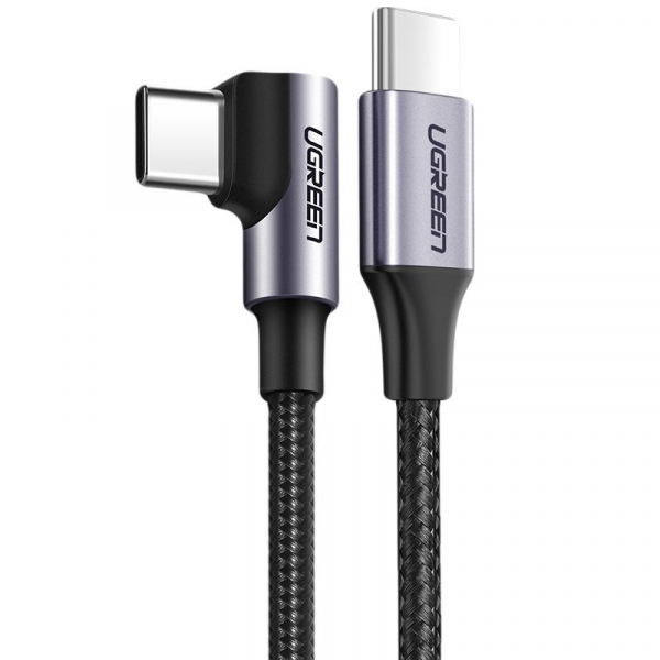 Cablu Date si Incarcare USB-C - USB-C UGREEN US255 Angled, 60W, 1m, Gri