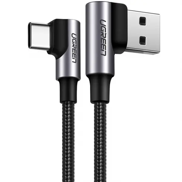 Cablu Date si Incarcare USB-A - USB-C UGREEN US176 Angled, 18W, 2m, Negru