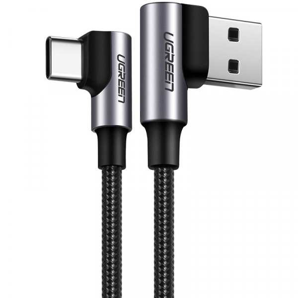 Cablu Date si Incarcare USB-A - USB-C UGREEN US176 Angled, 18W, 2m, Negru