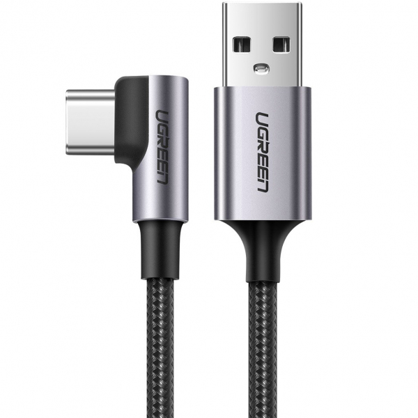 Cablu Date si Incarcare USB-A - USB-C UGREEN US284 Angled, 18W, 1m, Gri