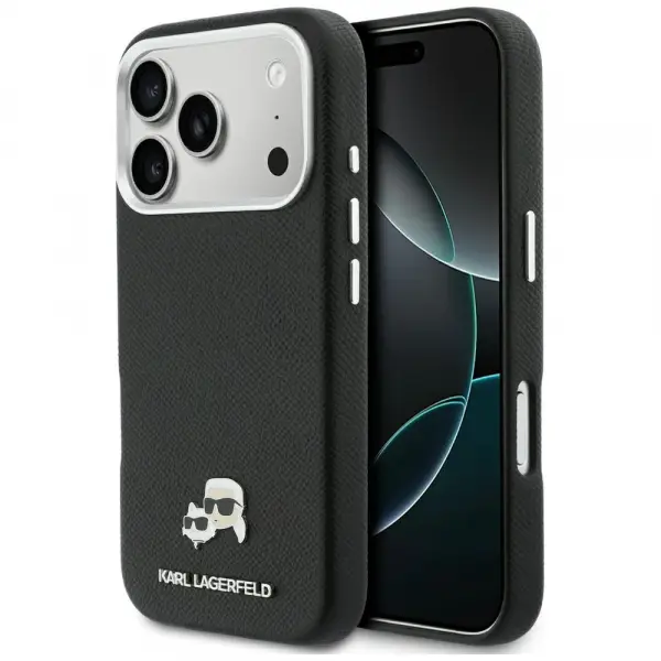 Husa MagSafe pentru Apple iPhone 17 Pro Max, Karl Lagerfeld, Karl & Choupette Head's Pin, Neagra