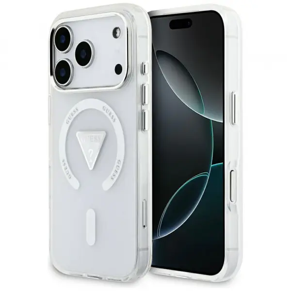 Husa MagSafe pentru Apple iPhone 17 Pro, Guess, IML Gradient Triangle Logo, Transparenta