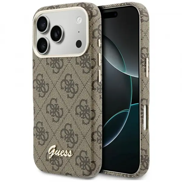 Husa MagSafe pentru Apple iPhone 17 Pro, Guess, 4G Script Logo, Maro