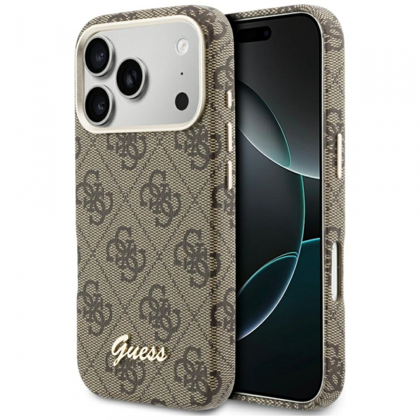Husa MagSafe pentru Apple iPhone 17 Pro, Guess, 4G Script Logo, Maro