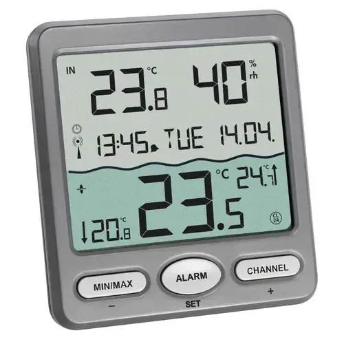 Termometru piscina TFA-Dostmann, Wireless, Alarma temperatura (Gri)