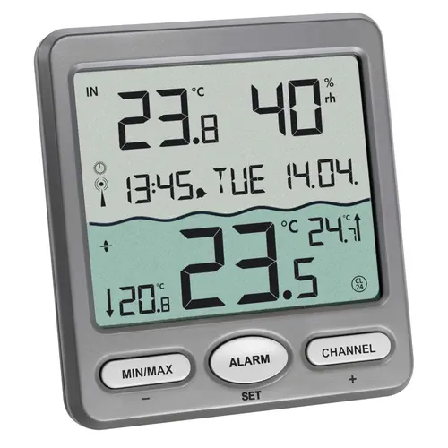 Termometru piscina TFA-Dostmann, Wireless, Alarma temperatura (Gri)