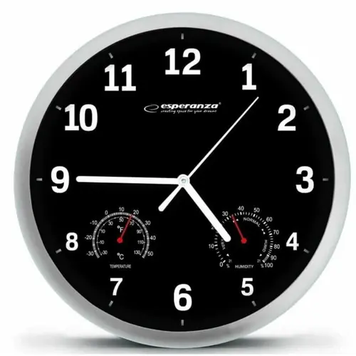 Ceas de perete Esperanza Lyon EHC016K, 250 x 36 mm (Argintiu/Negru)