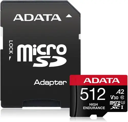 Card memorie ADATA High Endurance, 512GB, microSDXC, UHS-I U3, V30, A2 + Adaptor SD inclus