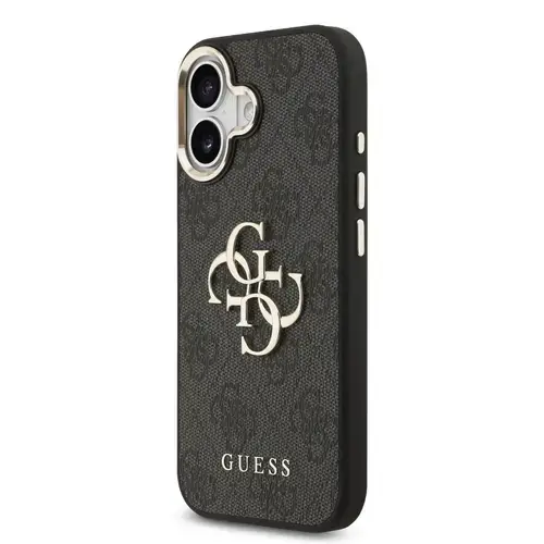 Husa Protectie Soate Guess PU Leather 4G Metal Logo Gold Frame pentru Apple iPhone 17 (Negru)